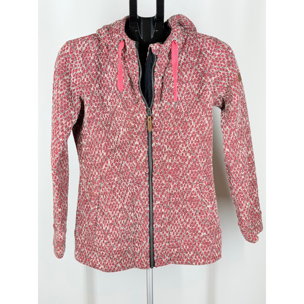 Roxy Womens Pink White Full Zip Fleece Lined Hooded Sweatshirt Jacket Size S